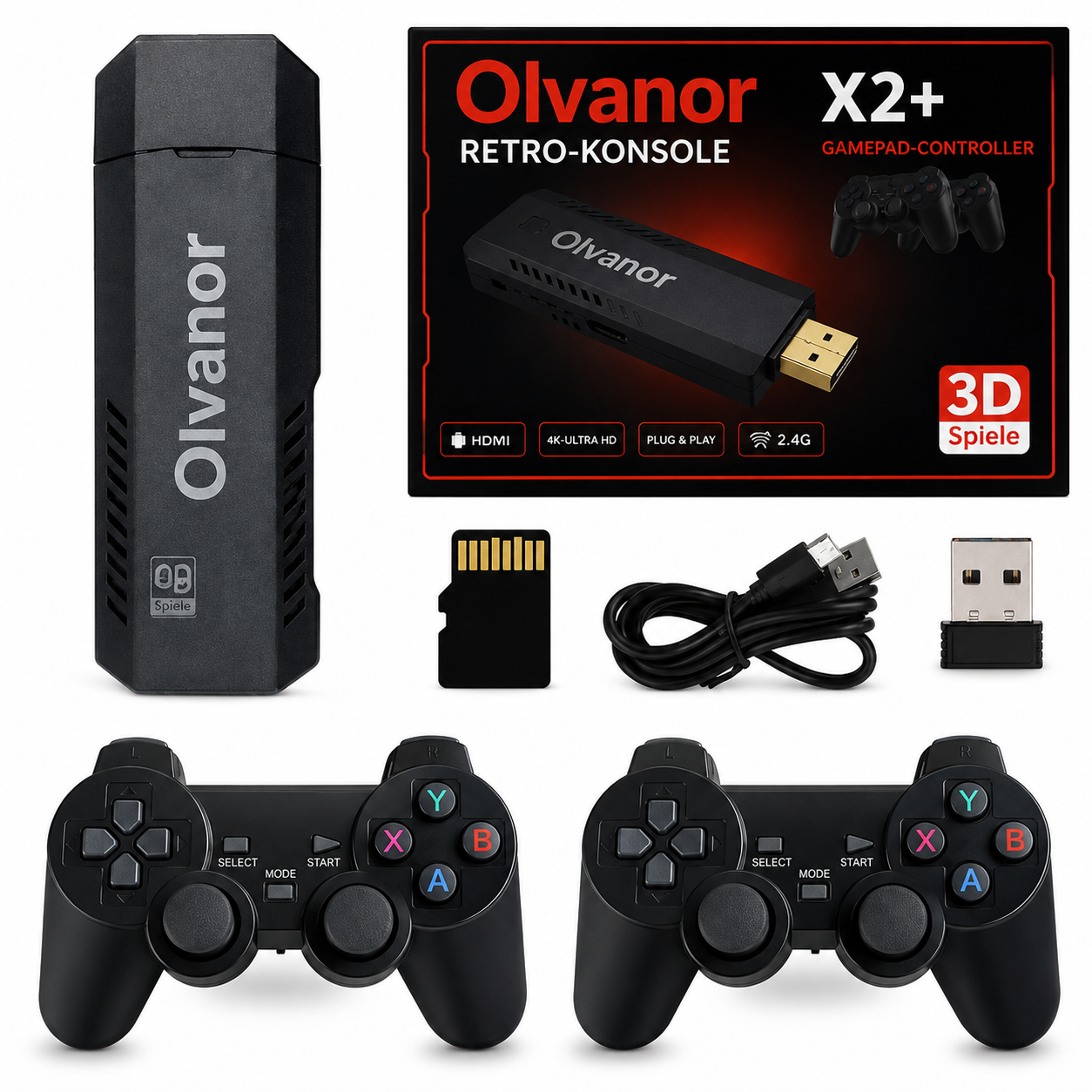 Olvanor™ – Retro-Konsole Plug & Play + 2 Controller
