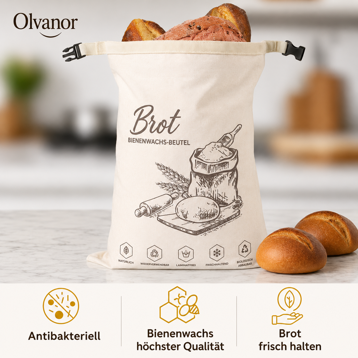 Bio-Bienenwachs-Brotbeutel – 100 % Baumwolle