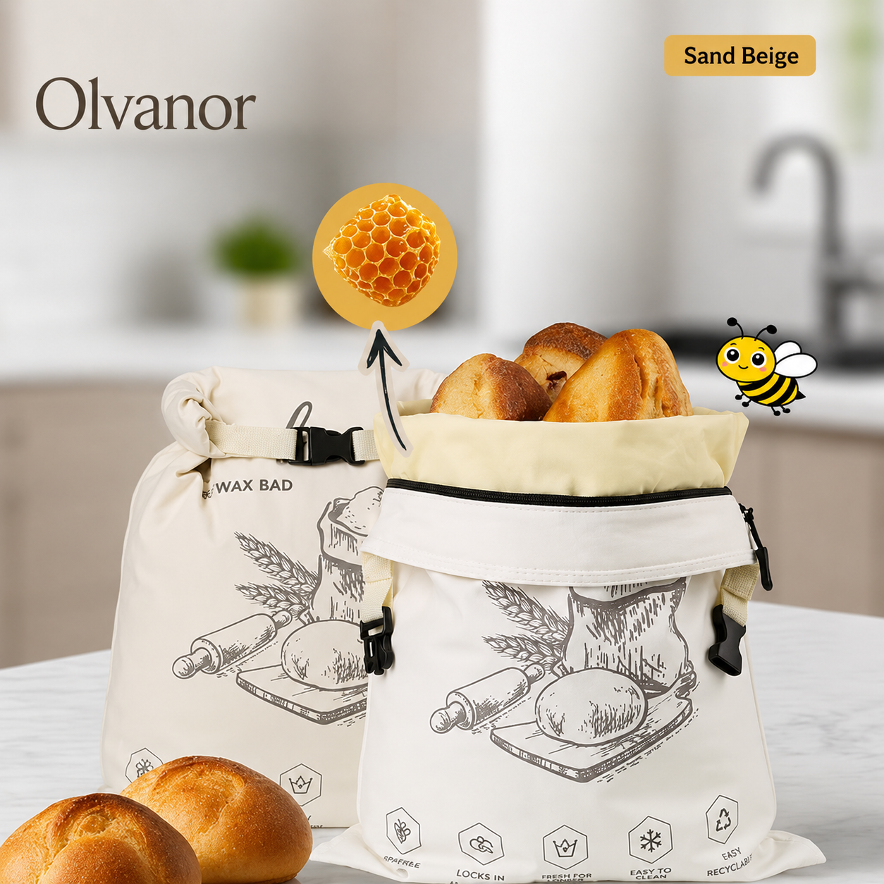 Bio-Bienenwachs-Brotbeutel – 100 % Baumwolle