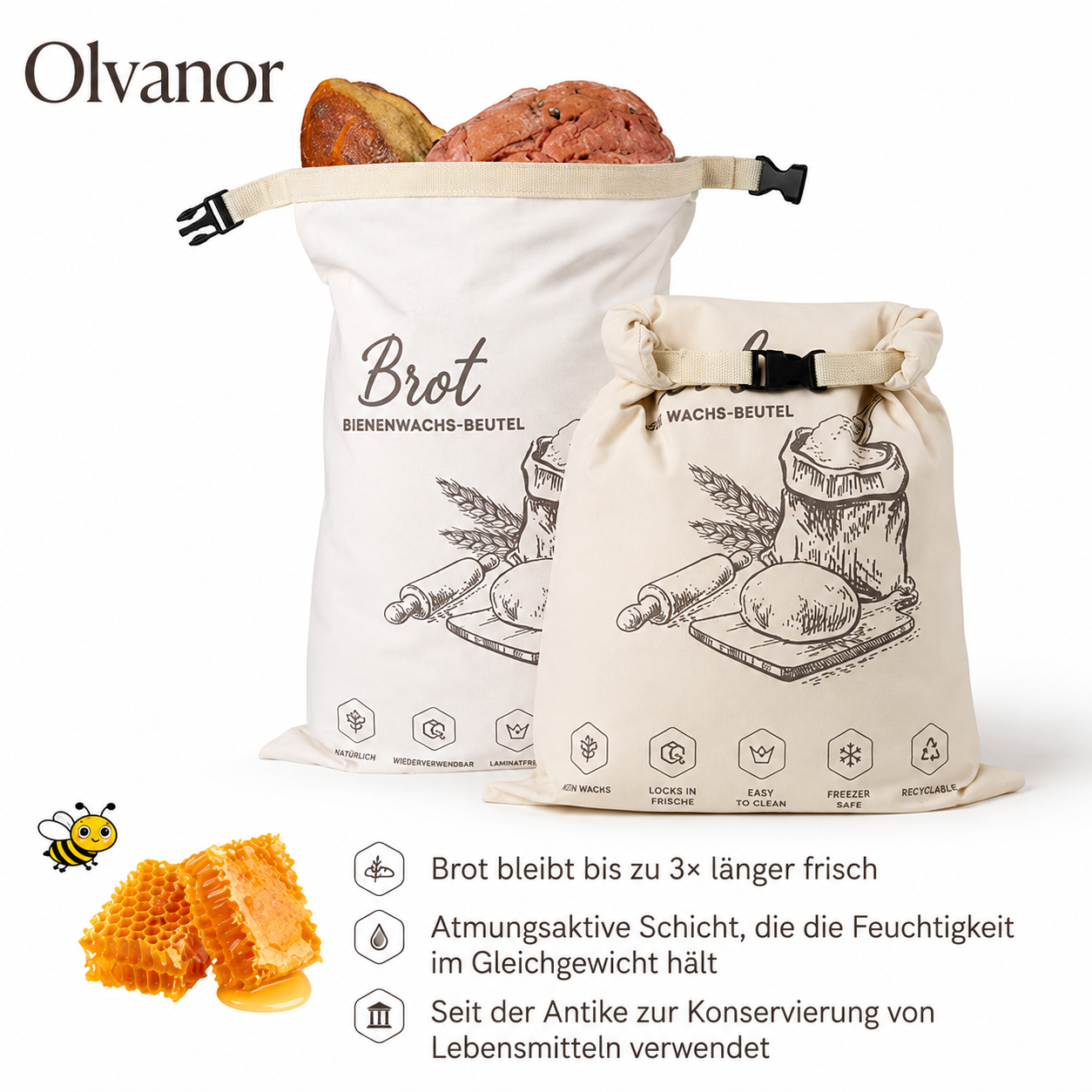 Bio-Bienenwachs-Brotbeutel – 100 % Baumwolle