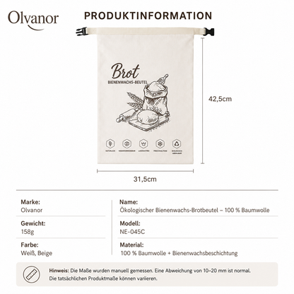 Bio-Bienenwachs-Brotbeutel – 100 % Baumwolle