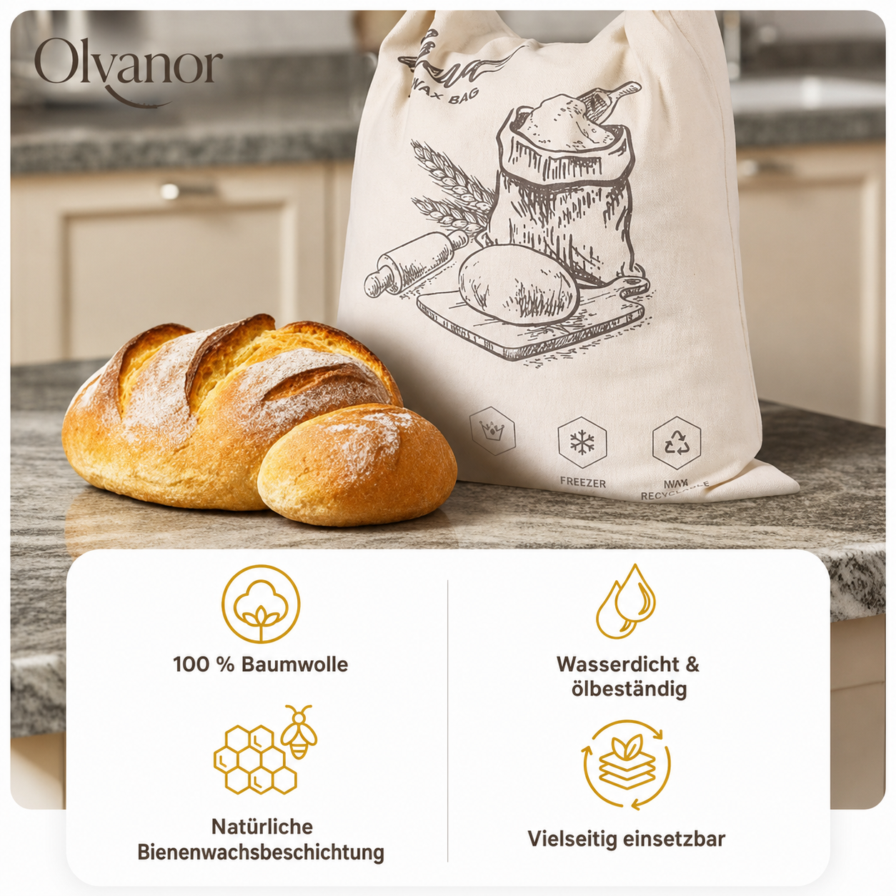 Bio-Bienenwachs-Brotbeutel – 100 % Baumwolle