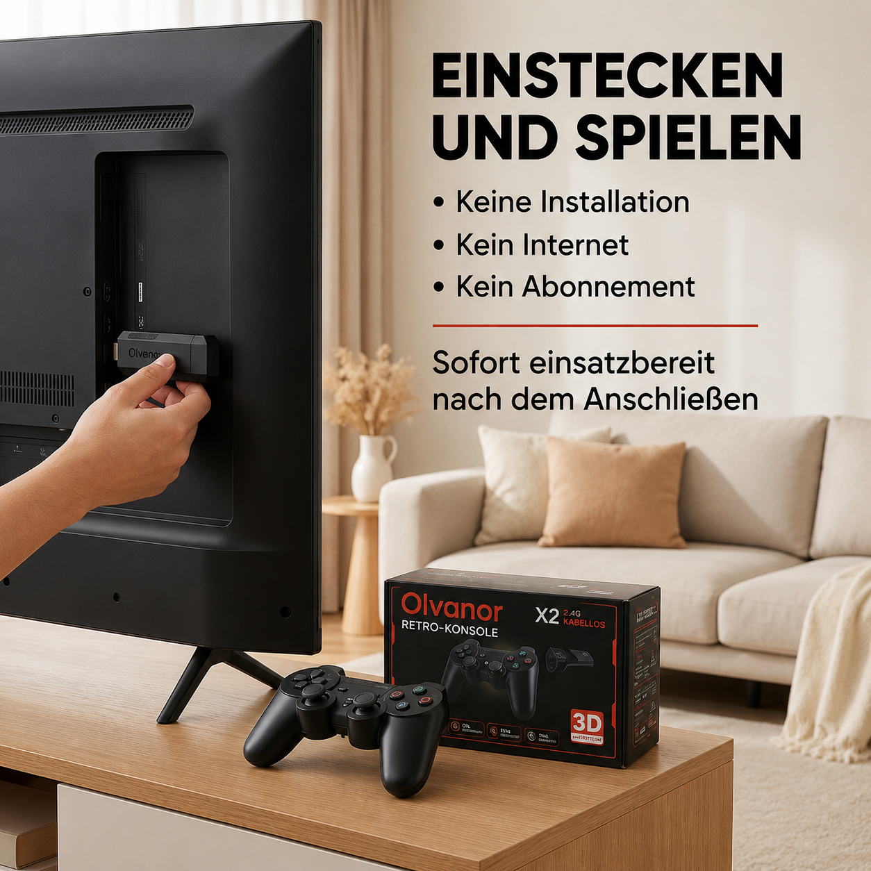 Olvanor™ – Retro-Konsole Plug & Play + 2 Controller